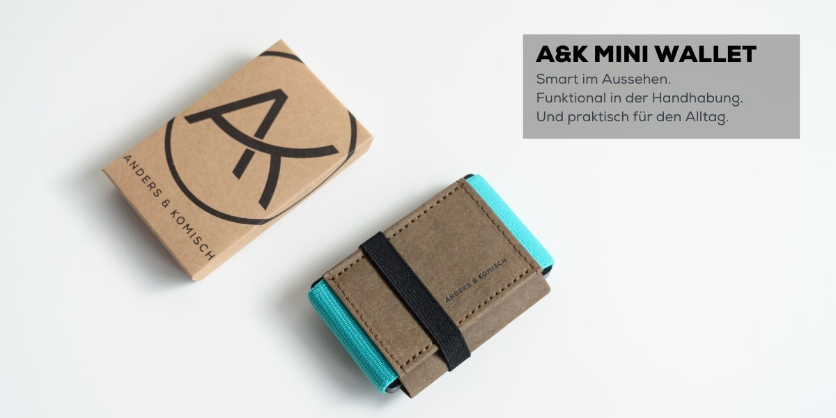 smart wallet in Braun/Mint Kreditkartengröße und mit plastikfreier Verpackung